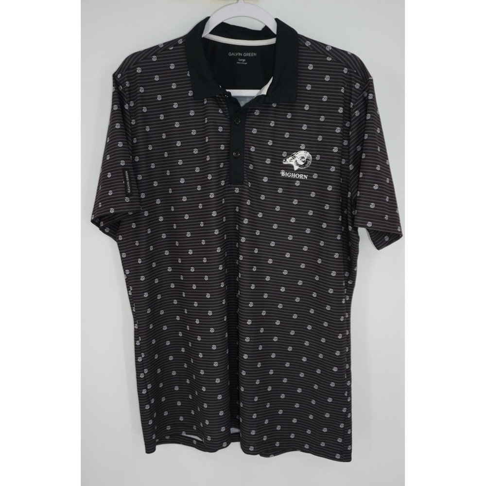 Galvin Green Polo Shirt Mens L Black Striped Bighorn Embroidered Golf Pro Fit